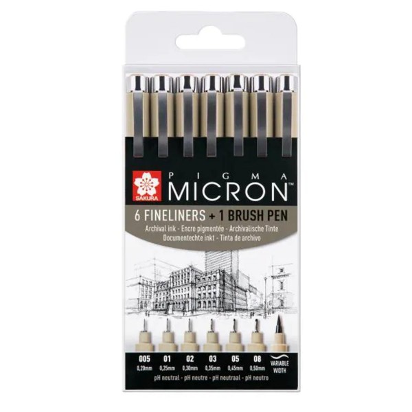 Sakura Fineliner Stifte Set 6-teilig mit Brush Pen